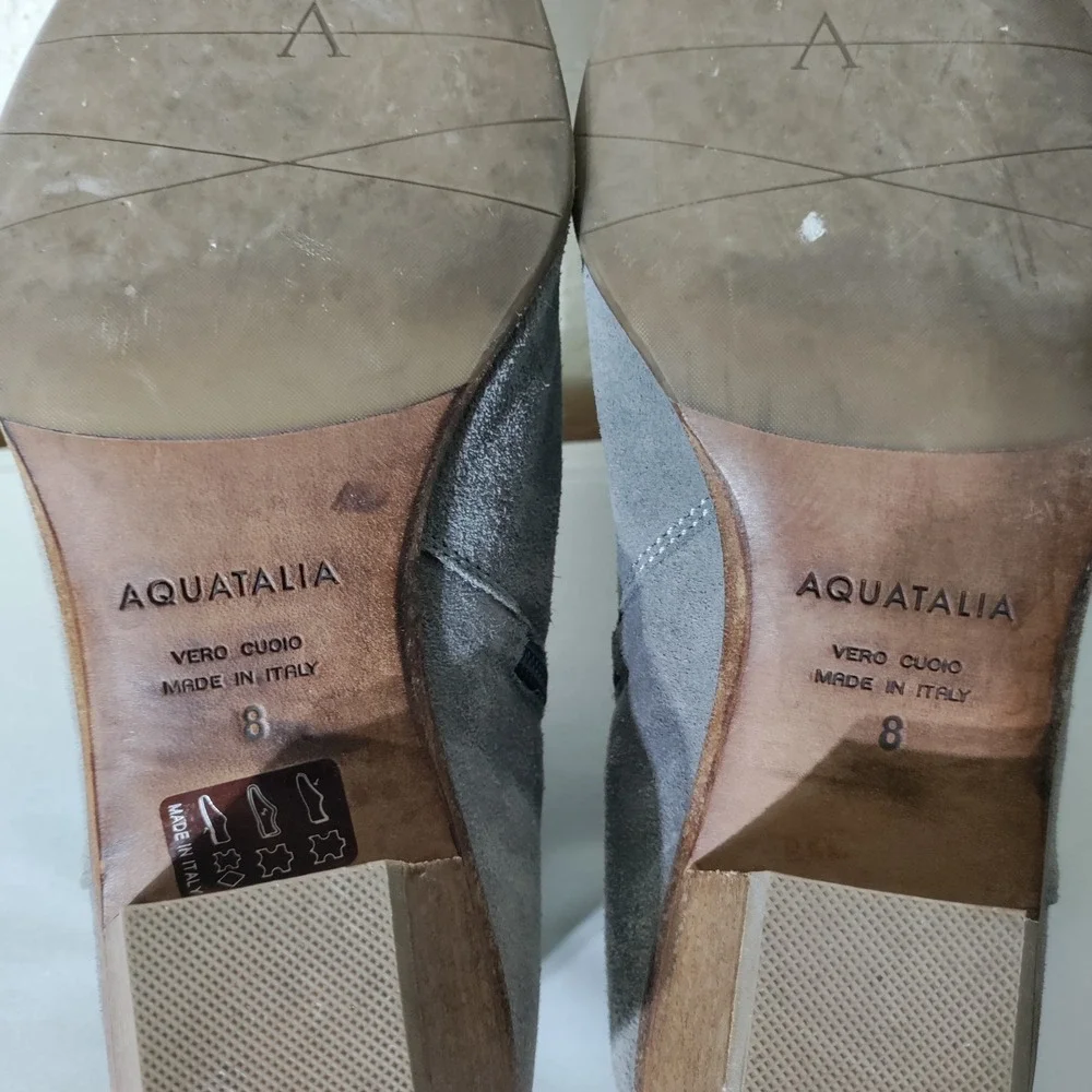Aquatalia Womens Grey Suede Pointed Toe Ankle Boots Made in Italy Size 8